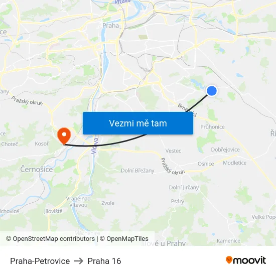 Praha-Petrovice to Praha 16 map