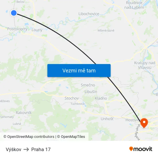 Výškov to Praha 17 map