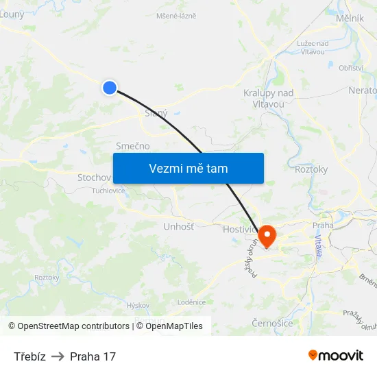 Třebíz to Praha 17 map