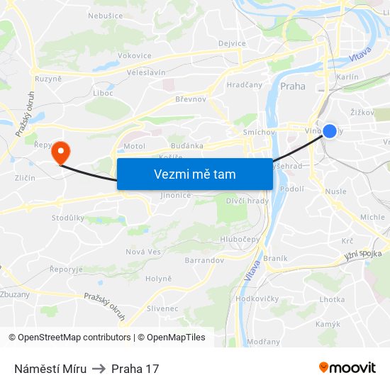 Náměstí Míru to Praha 17 map