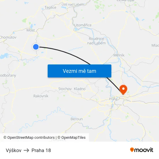 Výškov to Praha 18 map