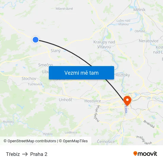 Třebíz to Praha 2 map