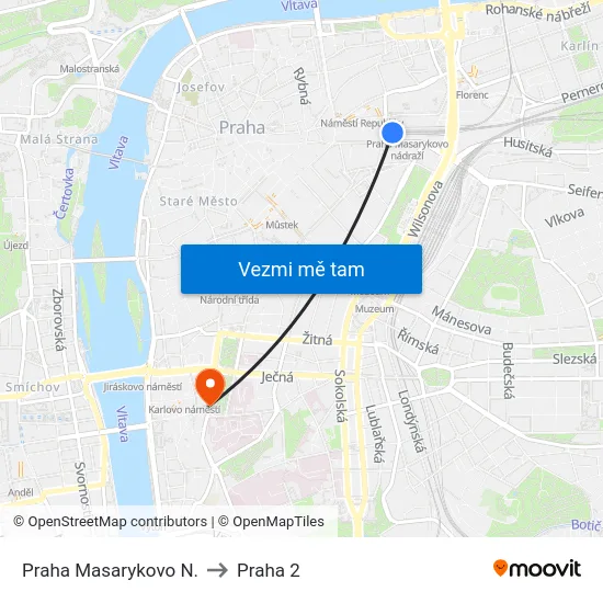 Praha Masarykovo N. to Praha 2 map