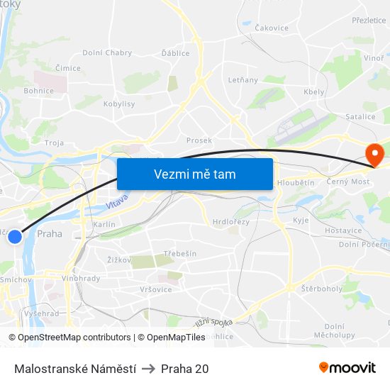 Malostranské Náměstí to Praha 20 map