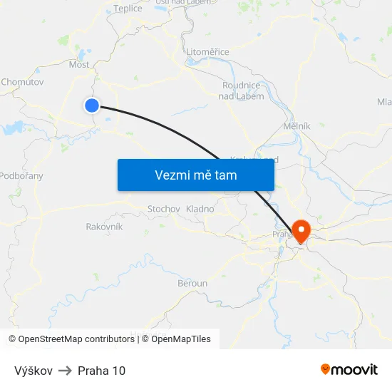 Výškov to Praha 10 map