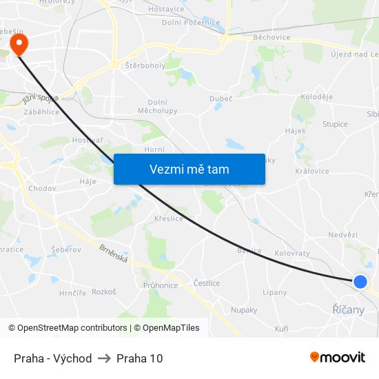 Praha - Východ to Praha 10 map