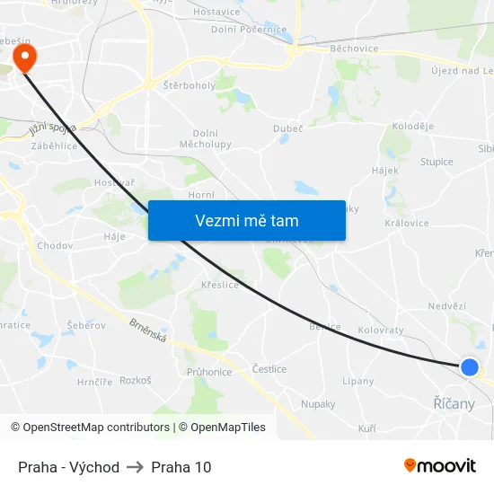 Praha - Východ to Praha 10 map