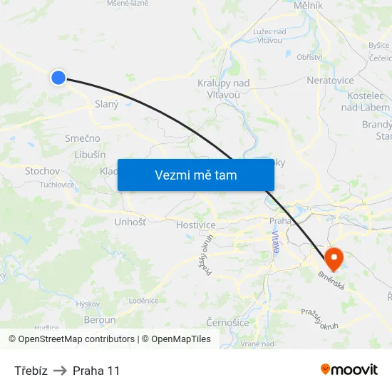 Třebíz to Praha 11 map