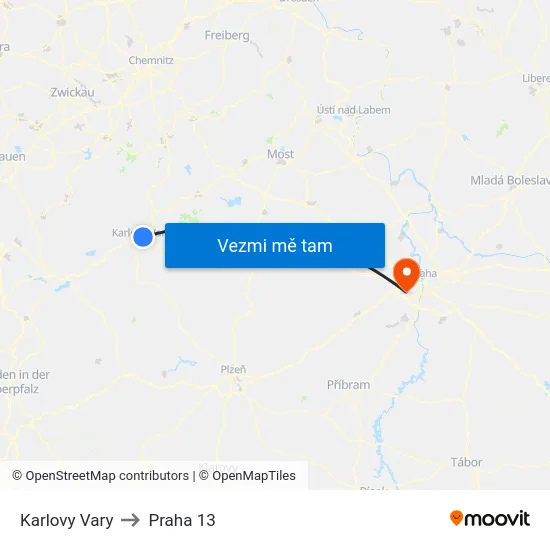 Karlovy Vary to Praha 13 map
