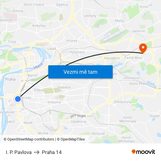 I. P. Pavlova to Praha 14 map