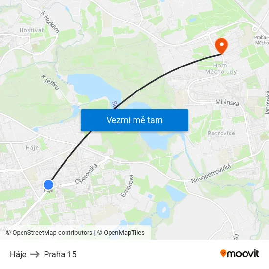Háje to Praha 15 map