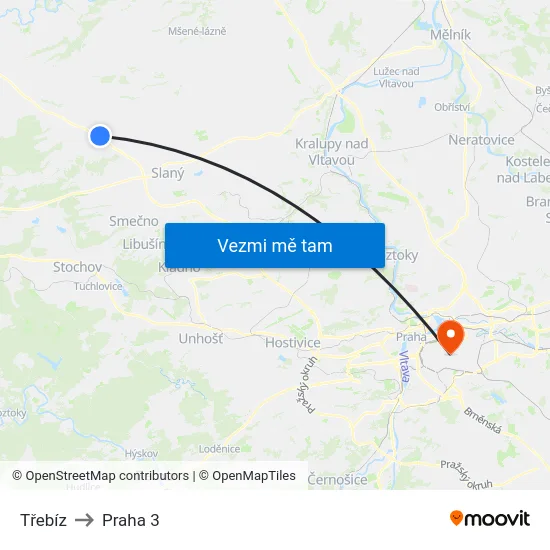 Třebíz to Praha 3 map