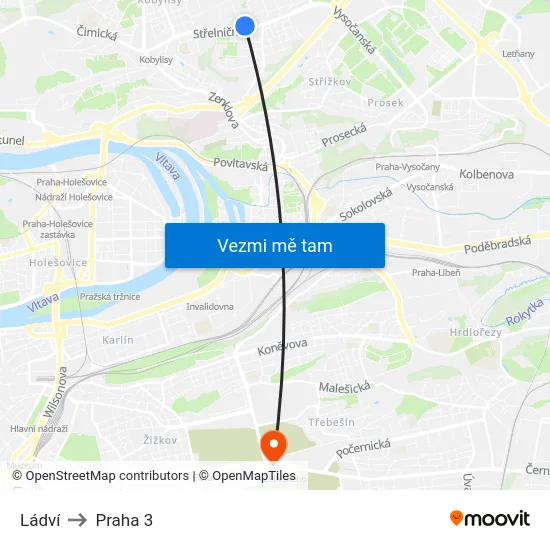 Ládví to Praha 3 map