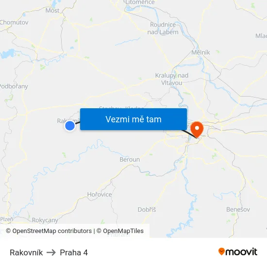 Rakovník to Praha 4 map