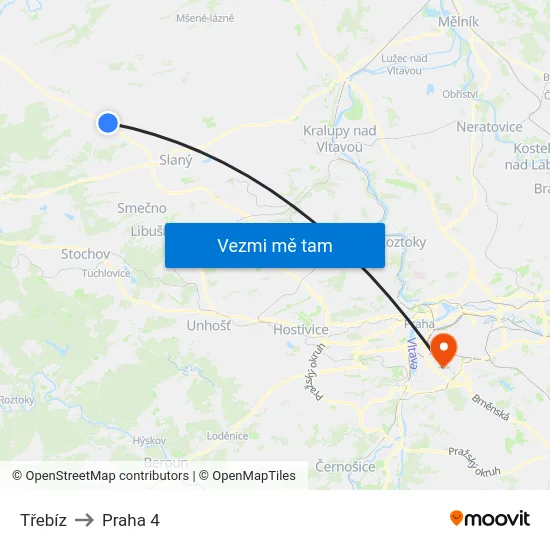 Třebíz to Praha 4 map