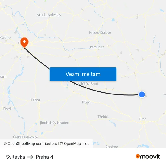Svitávka to Praha 4 map