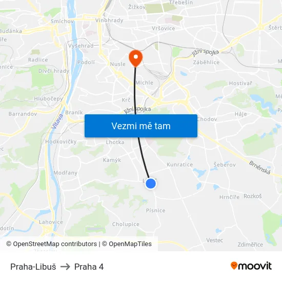 Praha-Libuš to Praha 4 map