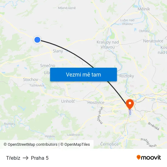 Třebíz to Praha 5 map