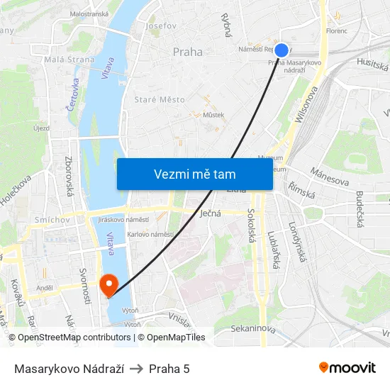 Masarykovo Nádraží to Praha 5 map