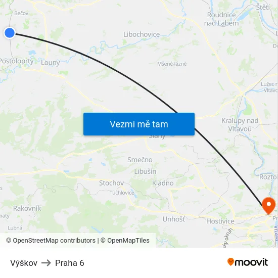 Výškov to Praha 6 map
