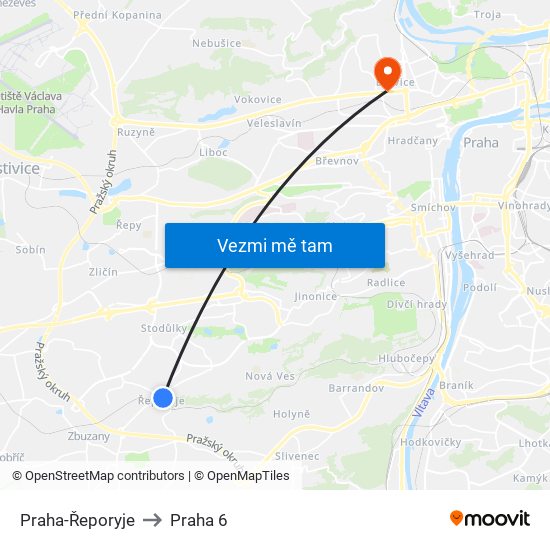 Praha-Řeporyje to Praha 6 map