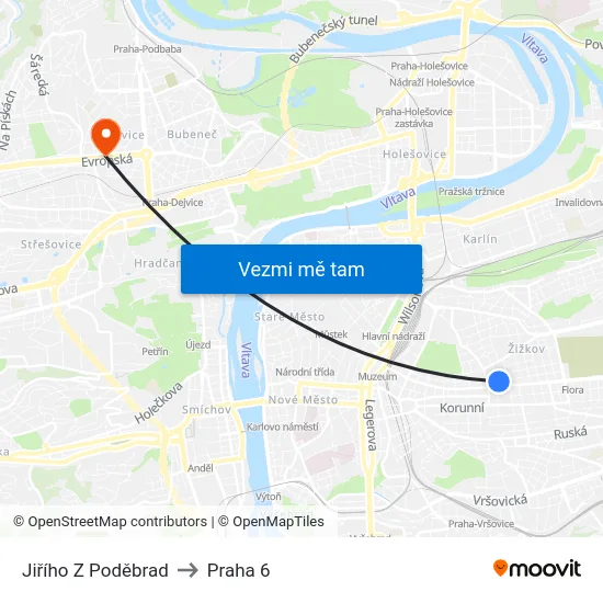 Jiřího Z Poděbrad to Praha 6 map