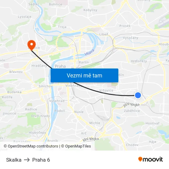 Skalka to Praha 6 map