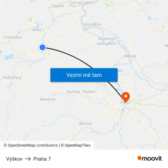 Výškov to Praha 7 map