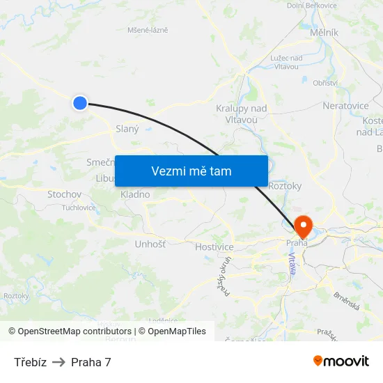 Třebíz to Praha 7 map