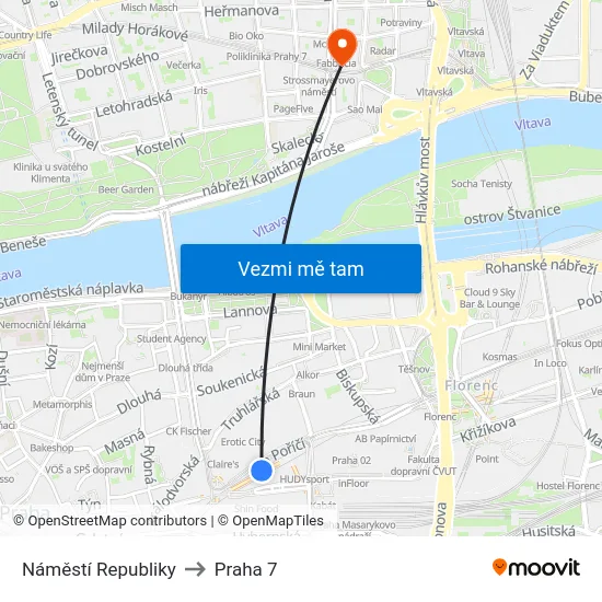 Náměstí Republiky to Praha 7 map