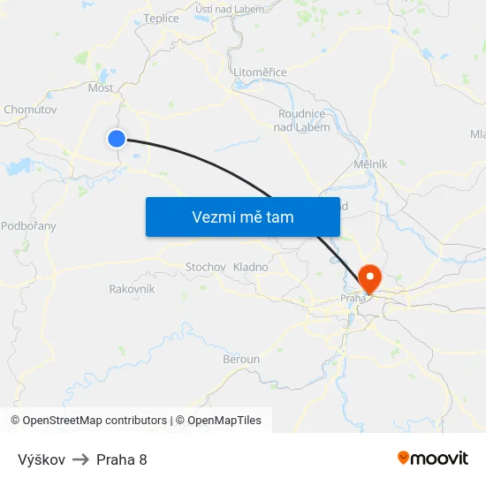 Výškov to Praha 8 map
