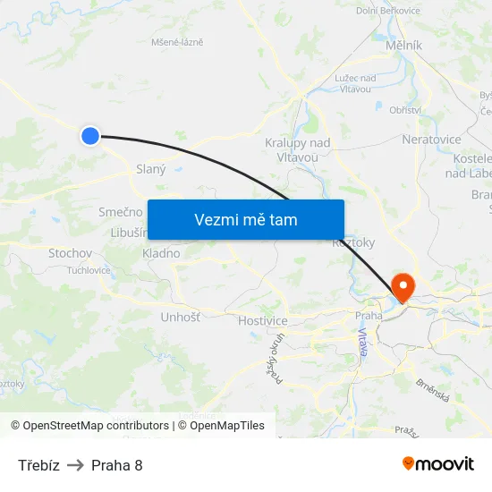 Třebíz to Praha 8 map
