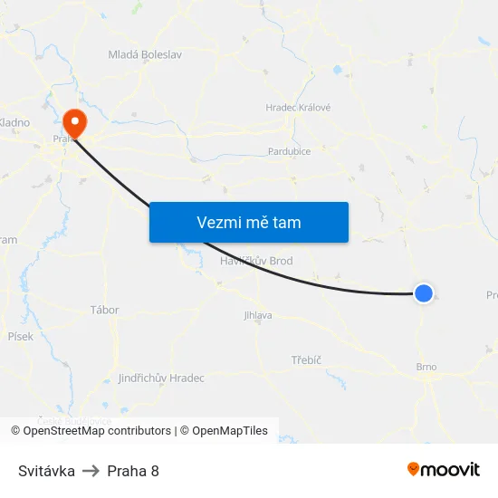 Svitávka to Praha 8 map