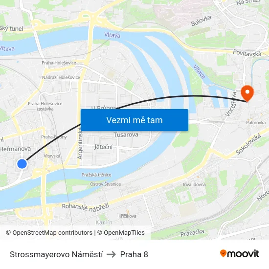 Strossmayerovo Náměstí to Praha 8 map