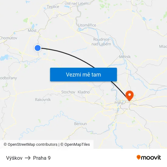 Výškov to Praha 9 map