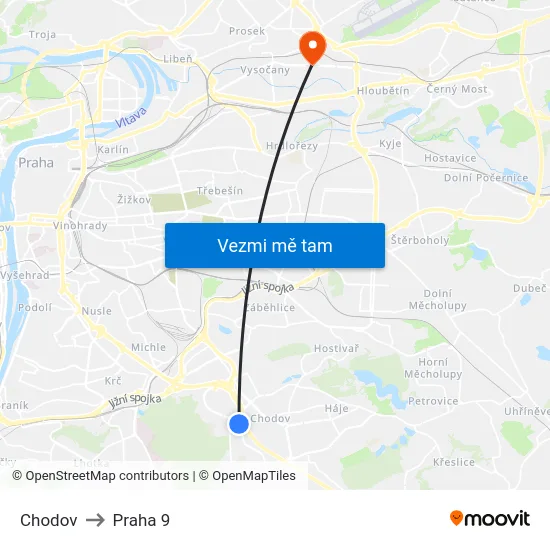 Chodov to Praha 9 map