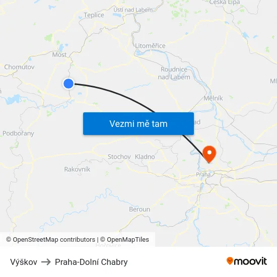 Výškov to Praha-Dolní Chabry map
