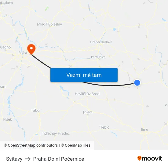 Svitavy to Praha-Dolní Počernice map