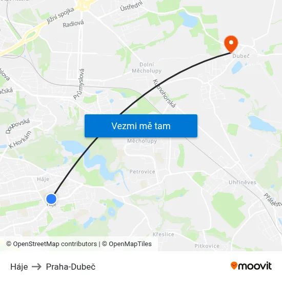 Háje to Praha-Dubeč map