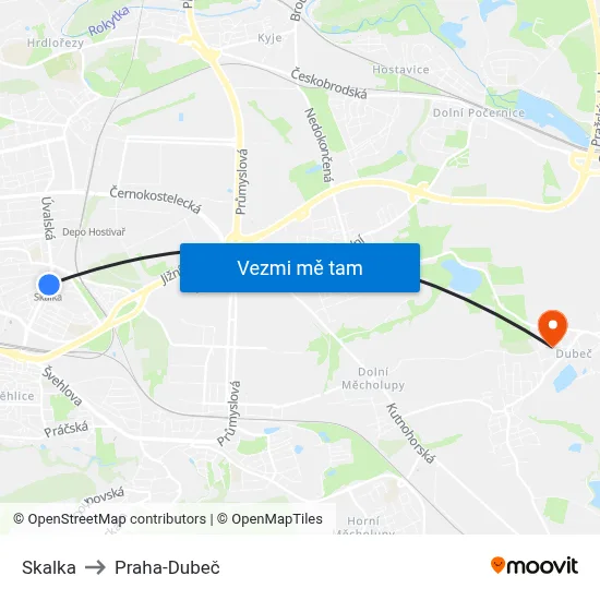 Skalka to Praha-Dubeč map