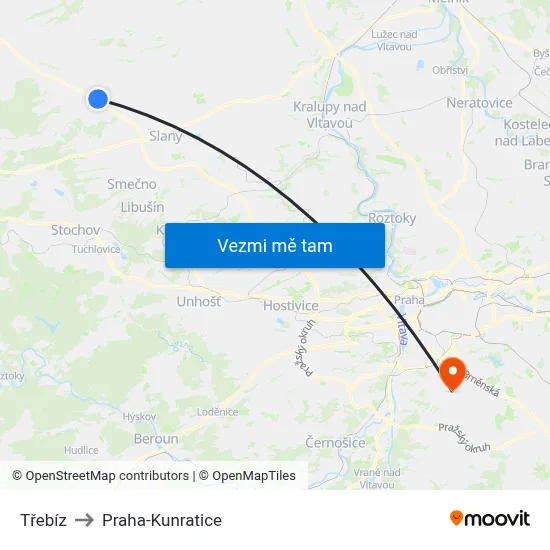 Třebíz to Praha-Kunratice map