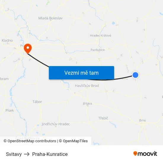 Svitavy to Praha-Kunratice map