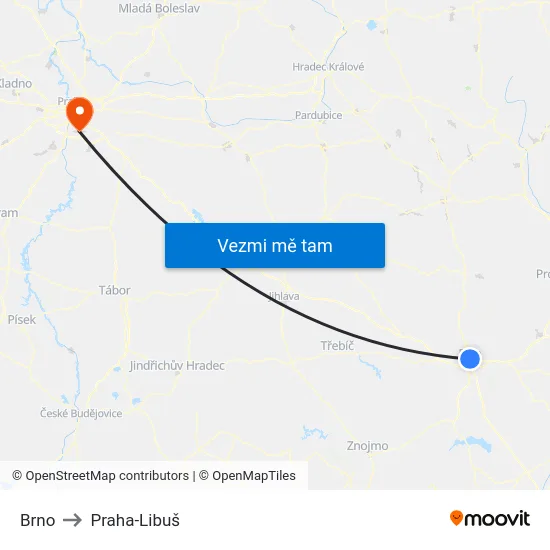 Brno to Praha-Libuš map