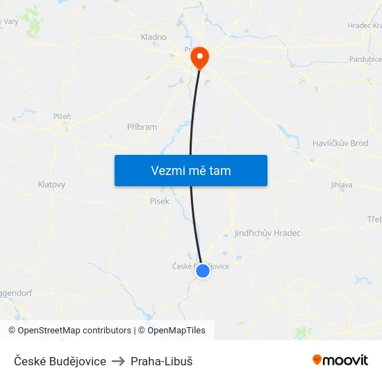 České Budějovice to Praha-Libuš map