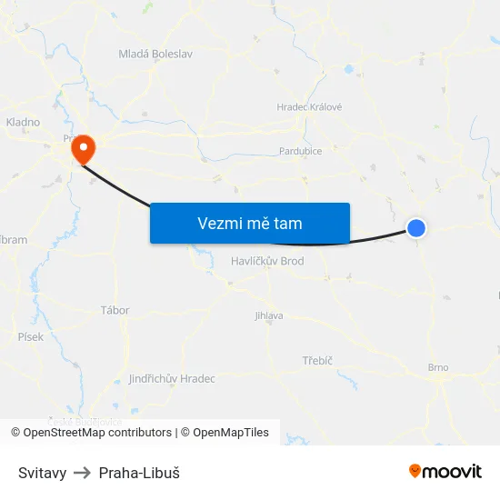 Svitavy to Praha-Libuš map