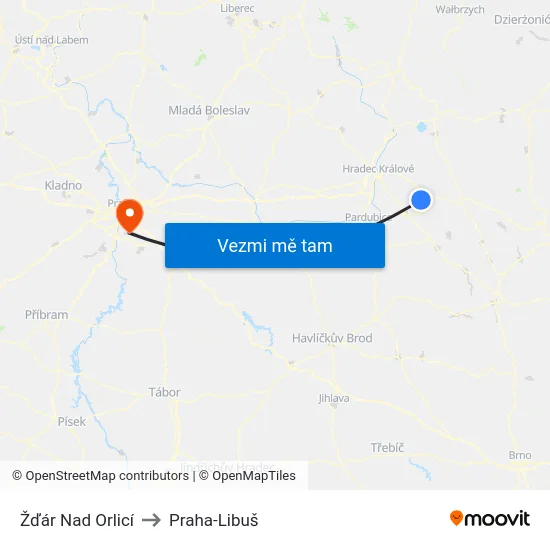 Žďár Nad Orlicí to Praha-Libuš map