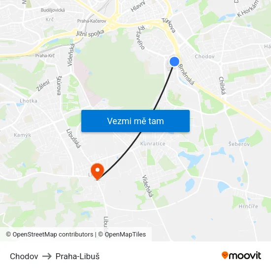 Chodov to Praha-Libuš map