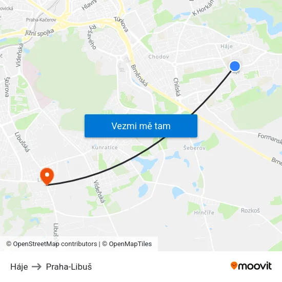 Háje to Praha-Libuš map
