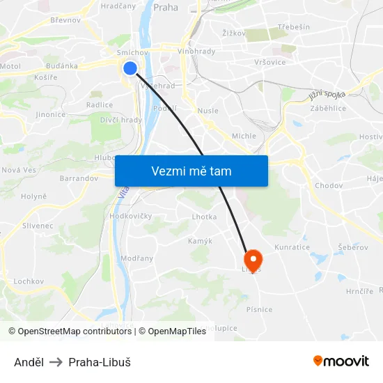 Anděl to Praha-Libuš map