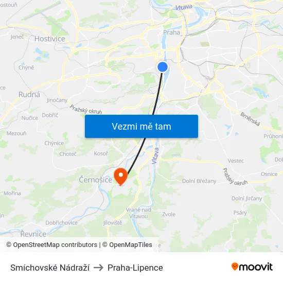 Smíchovské Nádraží to Praha-Lipence map